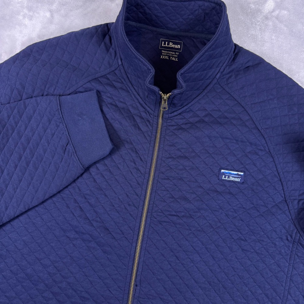 LL Bean Mens XXXL Tall Navy Blue Quilted Full Zip Mock Neck Sweatshirt 515584*